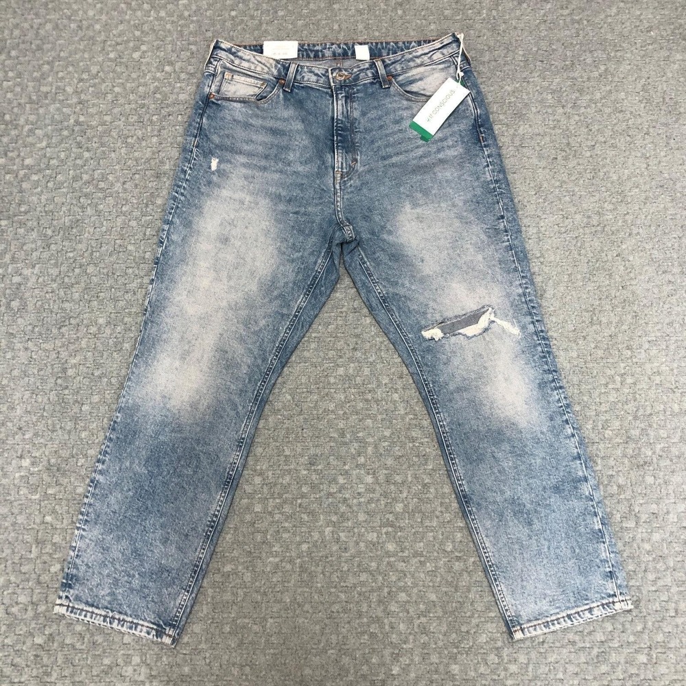H&M &Denim Jeans Womens 14 Light Wash Vintage Slim High Waist Distressed Ripped